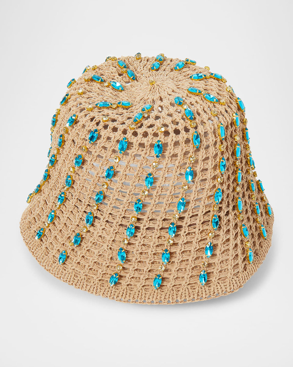 Aqua Crystal Open Weave Bucket Hat